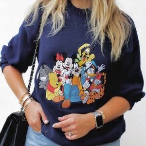Mickey Inc Disney Navy Cotton Embroidered Crew Neck Sweater In Size S